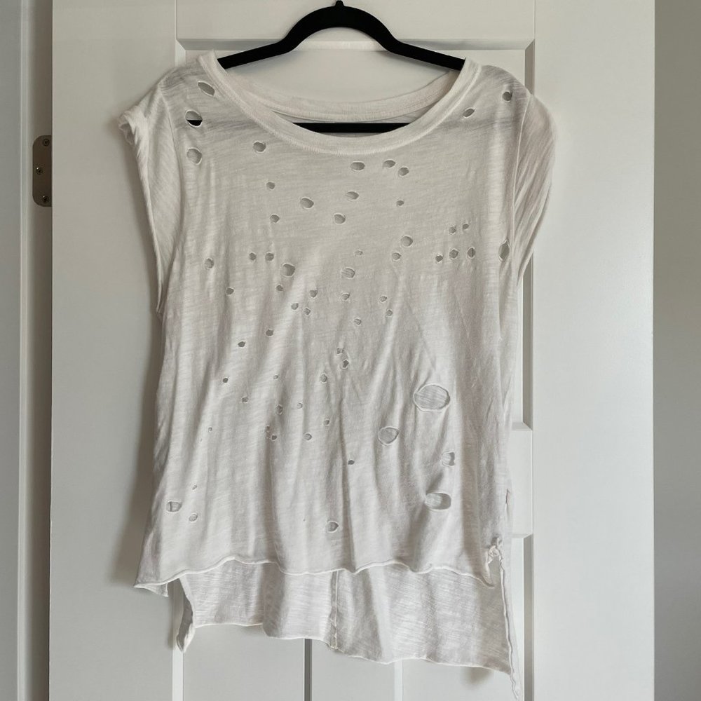 FREE PEOPLE Ripped High Low T Shirt